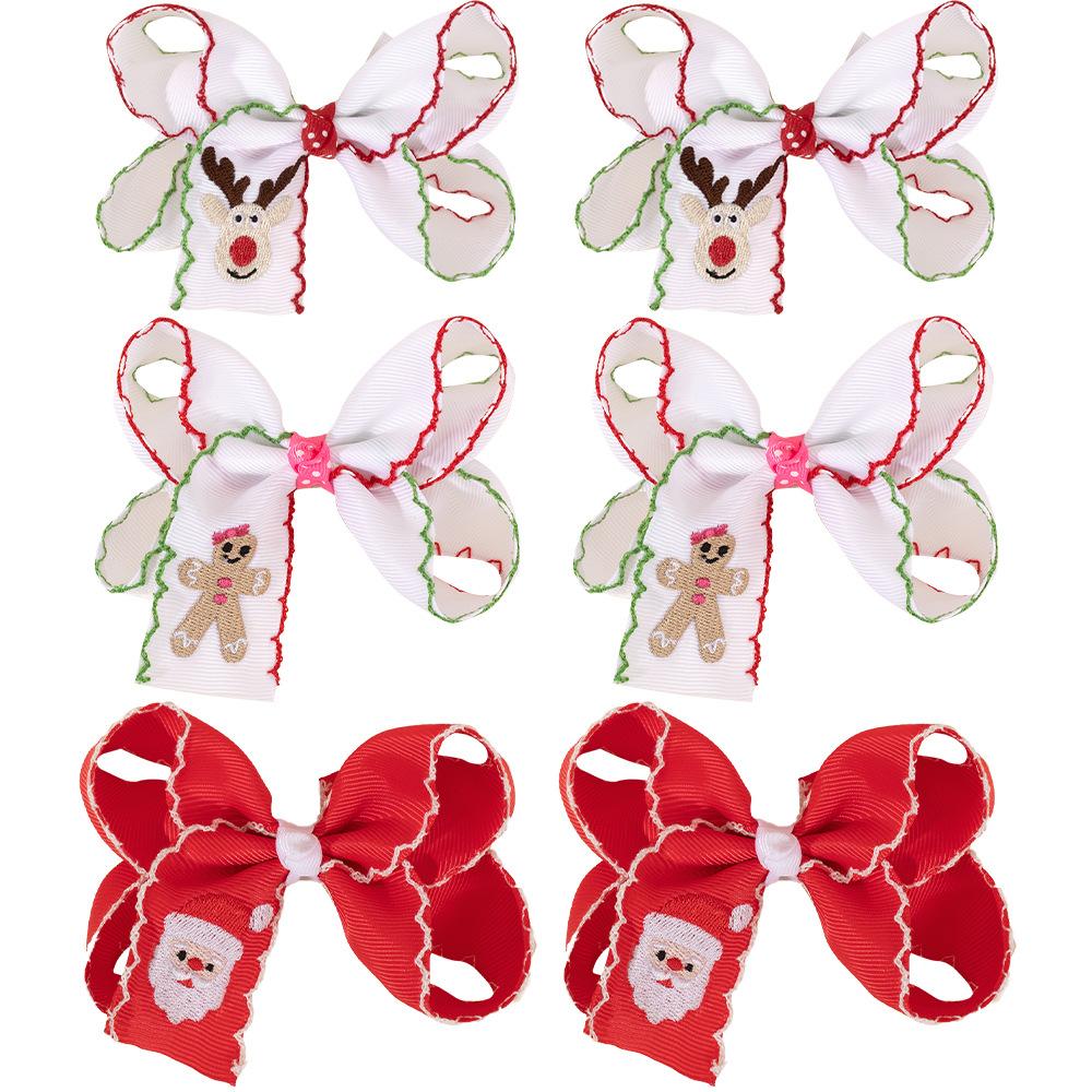 Children's three-dimensional lock edge bow children's hair clip Santa Claus embroidery thread band hair clip handmade baby hair accessory