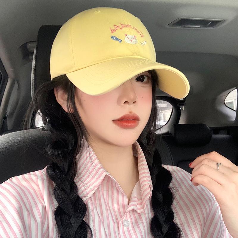 Sweet And Cute Kitten Embroidered Baseball Cap Women'S Summer Japanese Face Small Versatile Sun Hat Sports Cap Tide