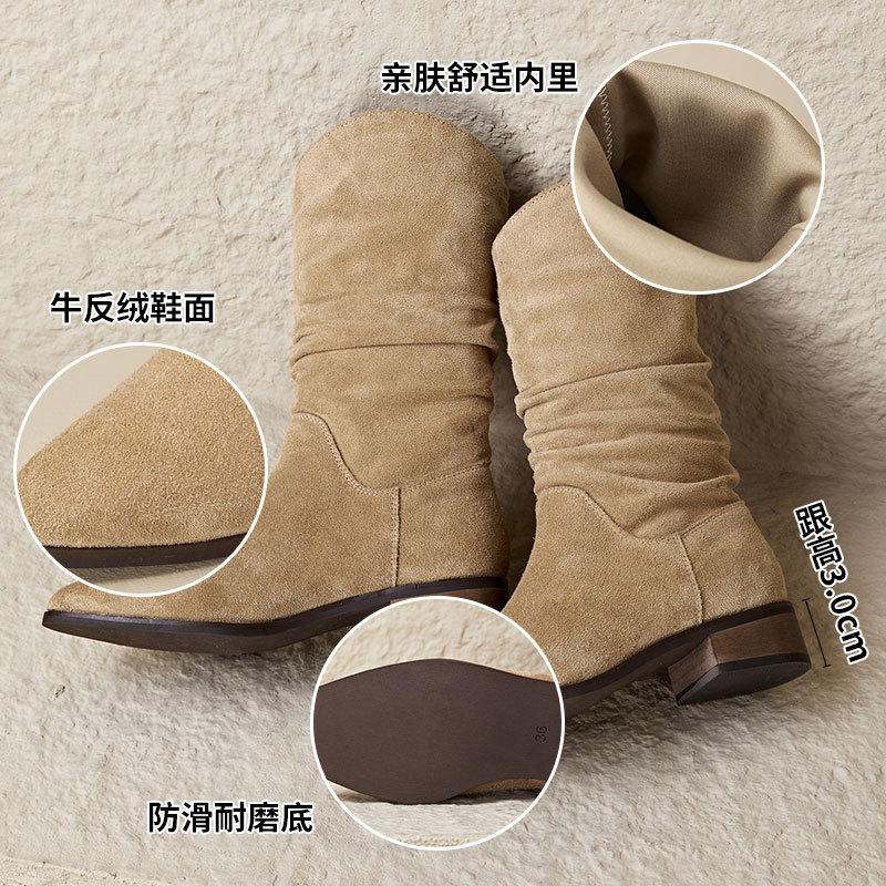 Spring and Autumn Western Cowboy Boots Women's Summer Medium Tube Thick Heel Martin Boots Skinny Pile Knight Boots 2025 New