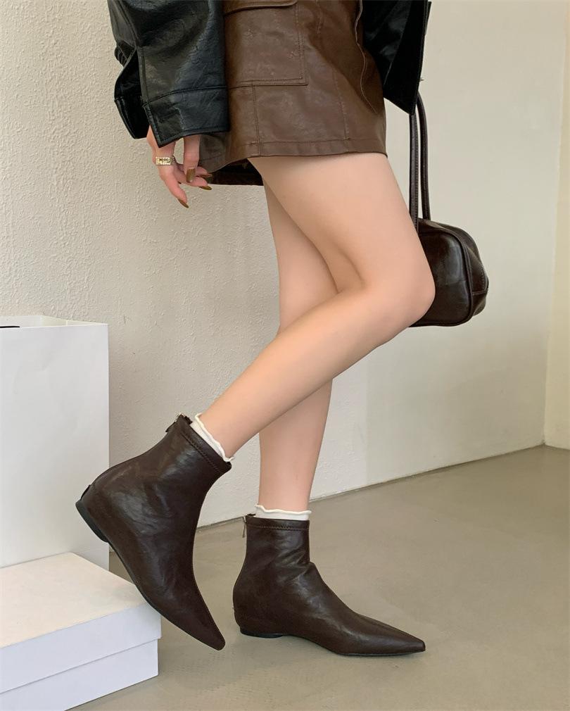 

2025 осень и зима новая мода универсальные толстый каблук французский темперамент квадратный носок короткие ботильоны женские ботинки 39 коричневый