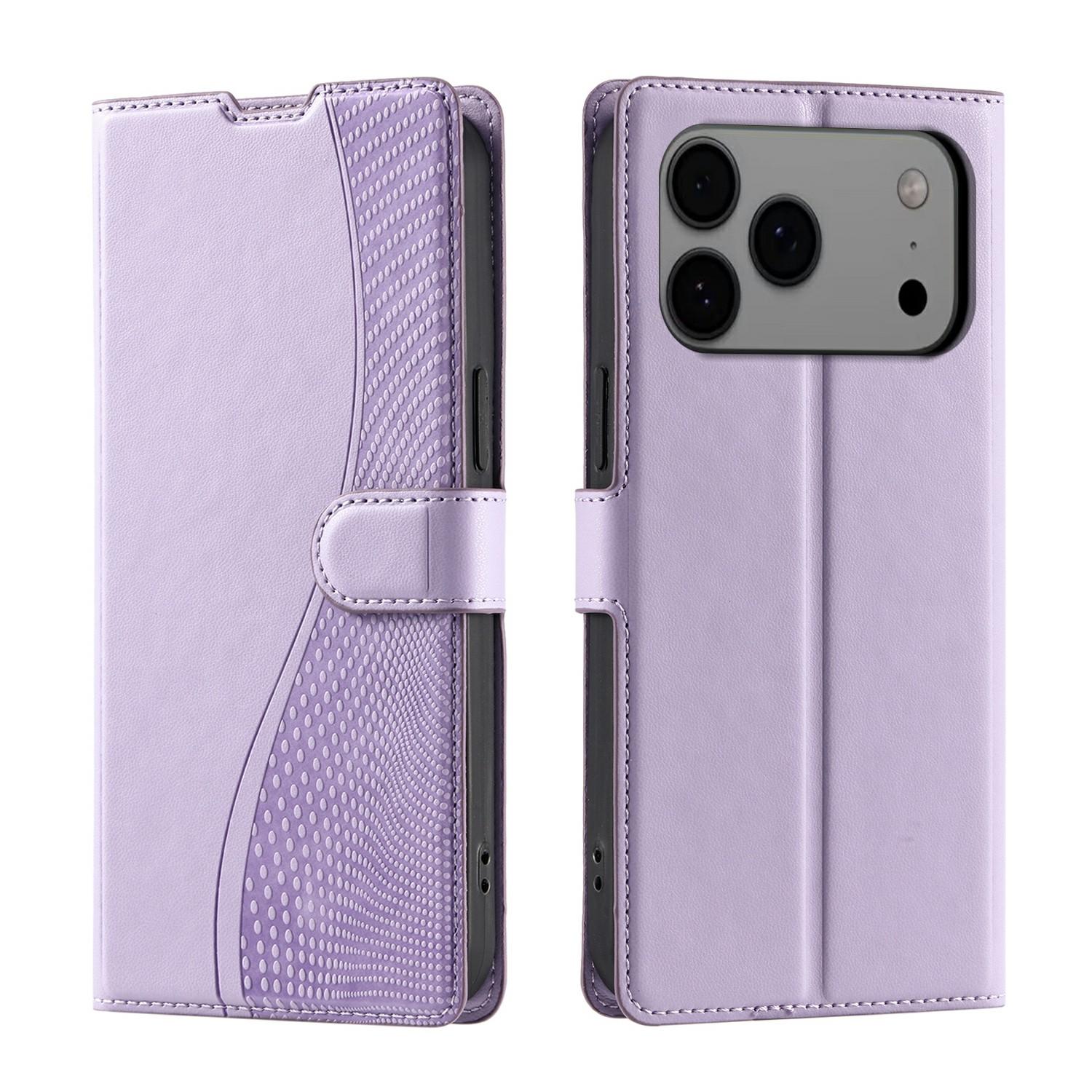 

For iPhone 17 Pro Max Case Dots Imprinted PU Leather Flip Phone Cover with Card Slot,Strap Purple