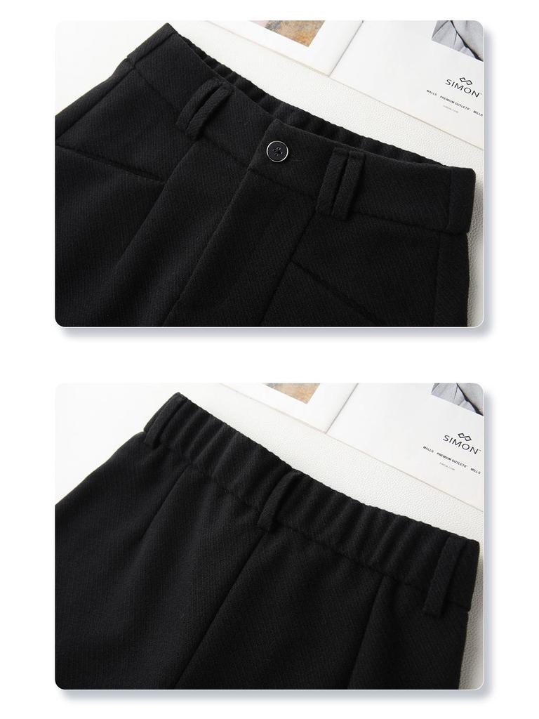 Women's Khaki Wool Trousers: 2024 Autumn/Winter Wide-Leg A-Line Bootcut Shorts