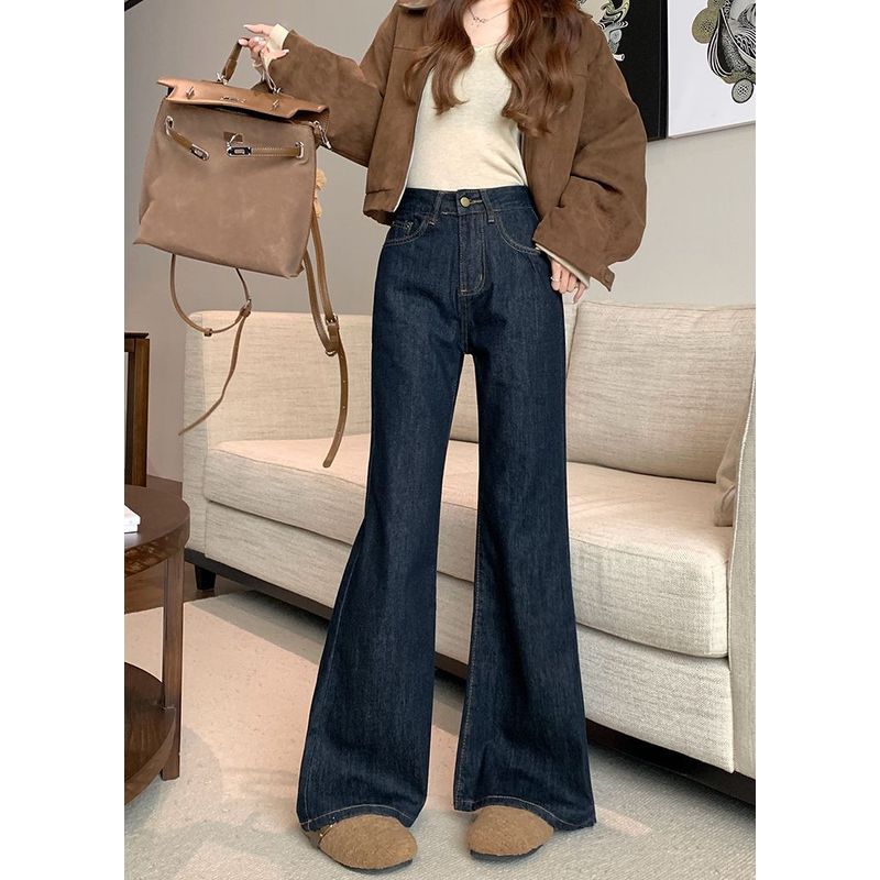 

Small Stylish Retro High Street Denim Bootcut Trousers Women s Low Waist Straight-leg Silm Slim Looking Elegant Wide Leg Pants Tide Dark blue small section XL