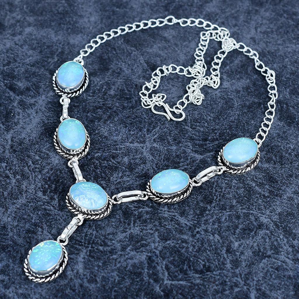 Blue Triplet Opal Gemstone 925 Sterling Silver Jewelry Necklace 18" M-3182