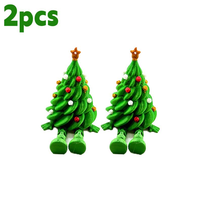 1/10pcs Green Christmas Tree Ornaments 3D Printed Funny Xmas Tree Decoration Supplies Colorful Joint Movable Shaped Gifts