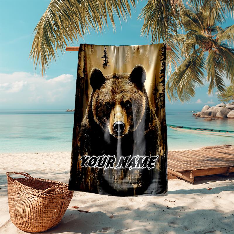 1PC Custom Name "Wild Bear Majesty" Beach Towel Highly Absorbent And Sand-Resistant Towel for Swimming, Pool, Yoga, And Travel Lightweight