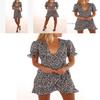 Elegant Summer V-neck Short Sleeve Dress For Women With Chic Floral Print Design