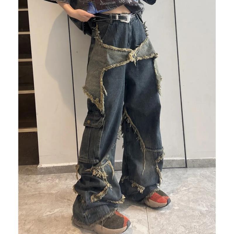 Unisex Retro Loose-Fit Raw Edge Wide-Leg Jeans for Autumn