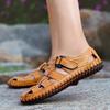 Men Outdoor Hiking Sandals Black Leather Closed Toe Yellow Beach Shoes Wide Handmade Sandals Plus Size for Father