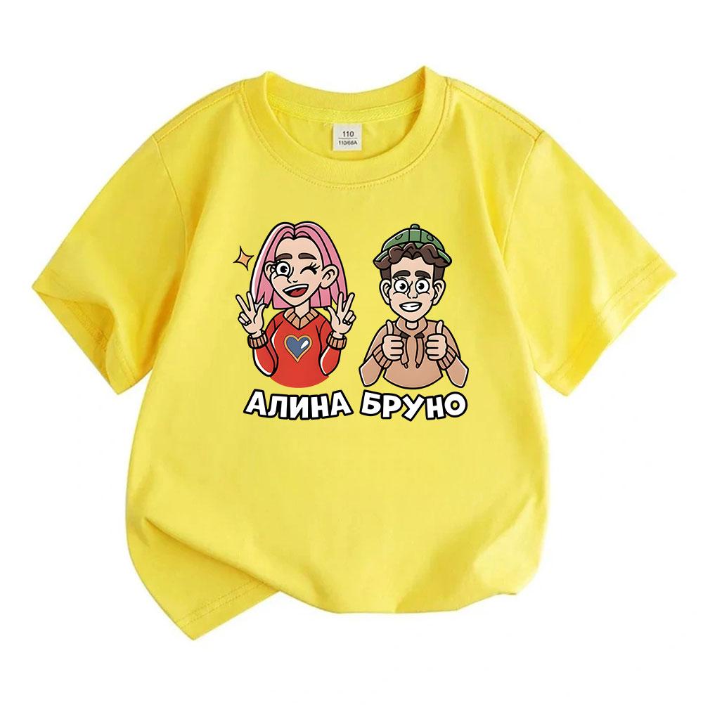 Kids Boys Girls 100% Cotton Crew Neck Short Sleeve T-Shirt, Cute Alina Bruno Cartoon Printed Casual Soft Breathable Tee, Summer Lovely Crewneck Top fo