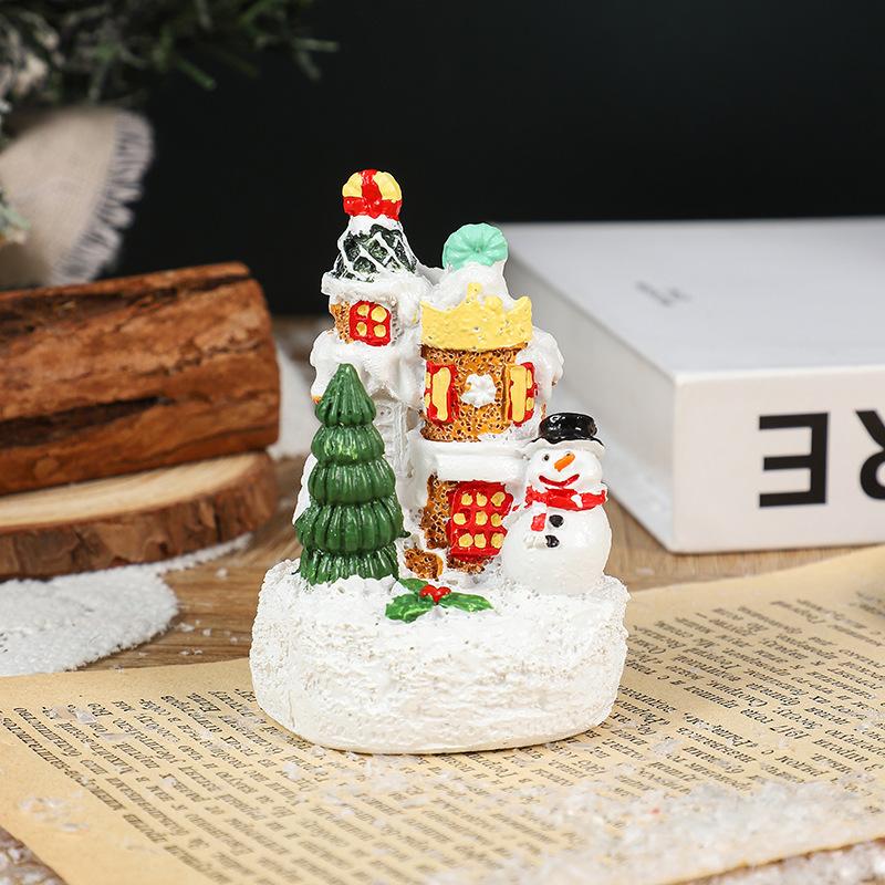 Christmas Cartoon Glowing Small House, Santa Claus, Snowman Miniature Landscape Resin Figurine, Christmas Decoration Item