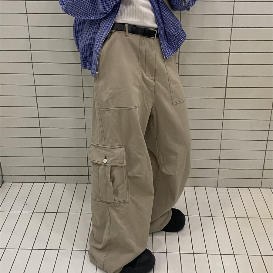 

Мужские японские ретро брюки карго свободного кроя: Повседневный уличный стиль с широкими штанинами и множеством карманов. M хаки