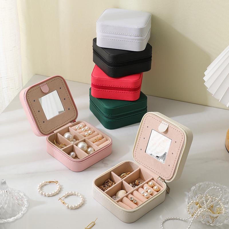 Compact Anti-Oxidation Jewelry Box with Mirror for Earrings, Rings, and Nail Accessories
