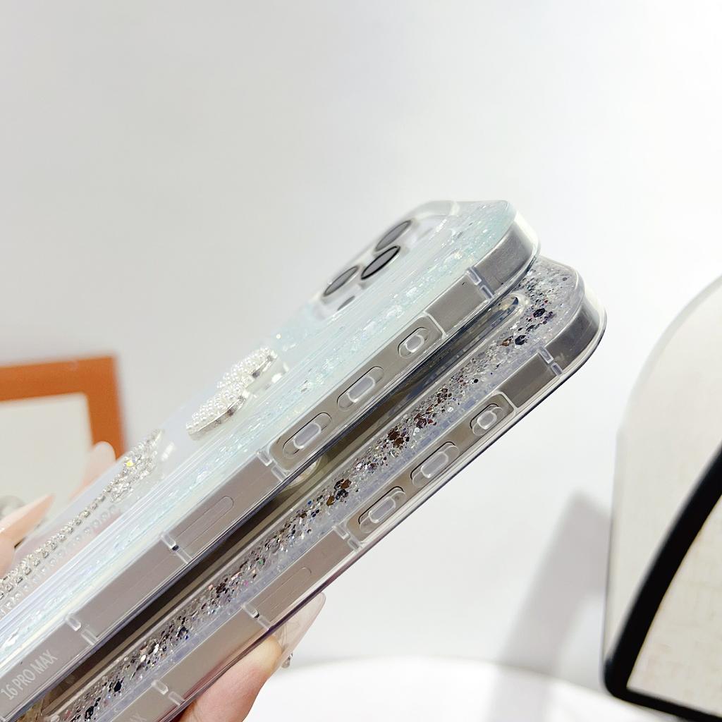 For iPhone 16 Pro Max Case with Bow Decor Glitter Rhinestone Epoxy Design TPU Phone Cover