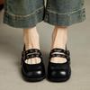 Krazing Pot Cow Skin Spring Summer Size 40 Loafers Thick Med Heels Metal Buckle Women Round Toe Leisure Pumps