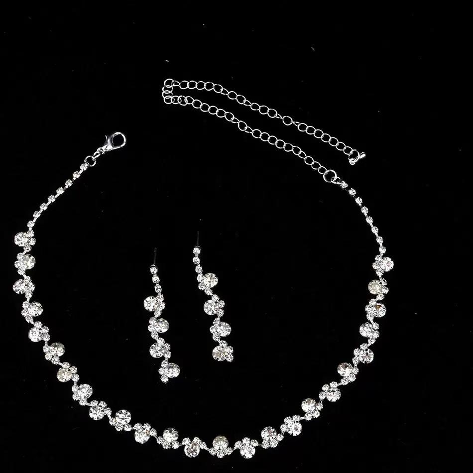 Korean Style Bridal Jewelry Set: Crystal Rhinestone Earrings , Necklace , and Bracelet two piece set