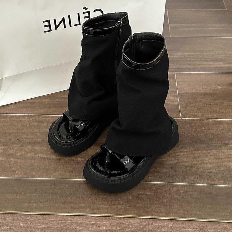 Fashion Bottes à pantalons, bottes à plateforme à semelles épaisses, niche romaine, sandales rétro tongs, bottes sandales courtes