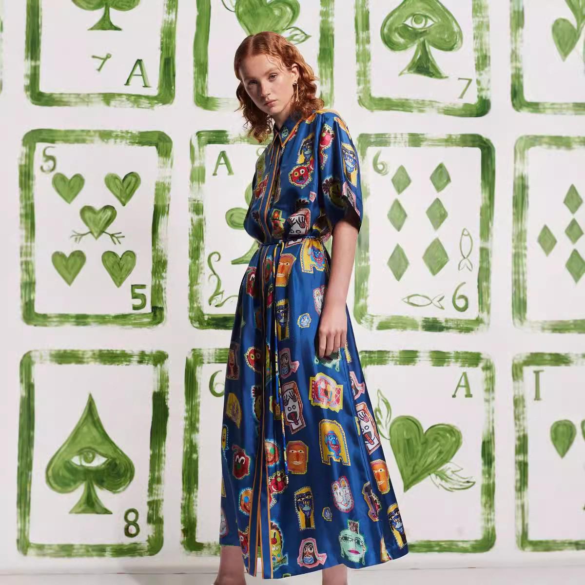 

Европейское и американское трикотажное платье-кардиган с коротким рукавом на шнуровке с принтом M