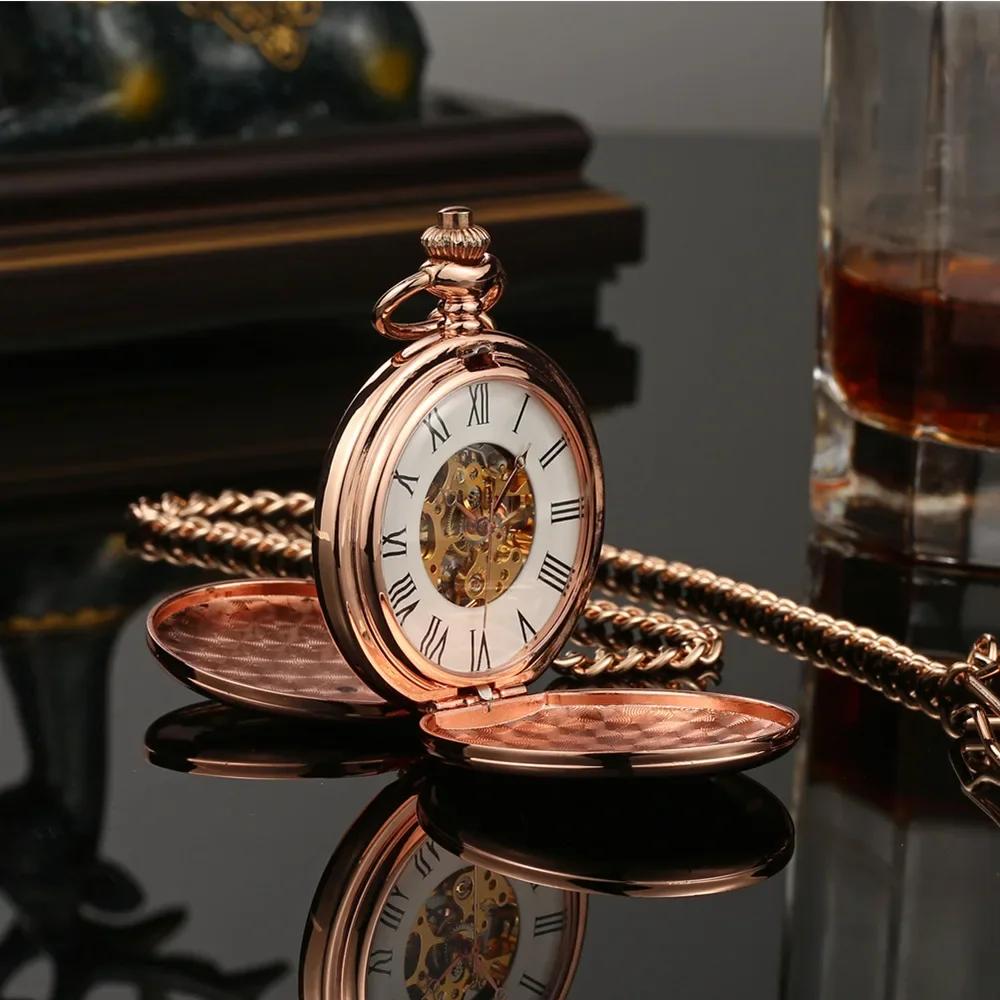 Hand Wind Mechanical Men Pocket Watch Skeleton Dial Steampunk Necklace Pendant Vintage Dress Fob Watches for Weeding Gift