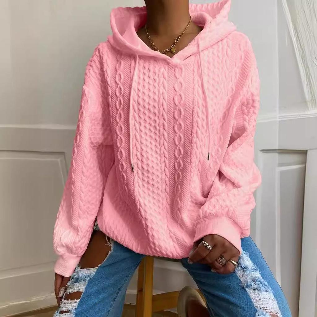 European & American Women's Casual Jacquard Loose Hooded Knit Sweatshirt