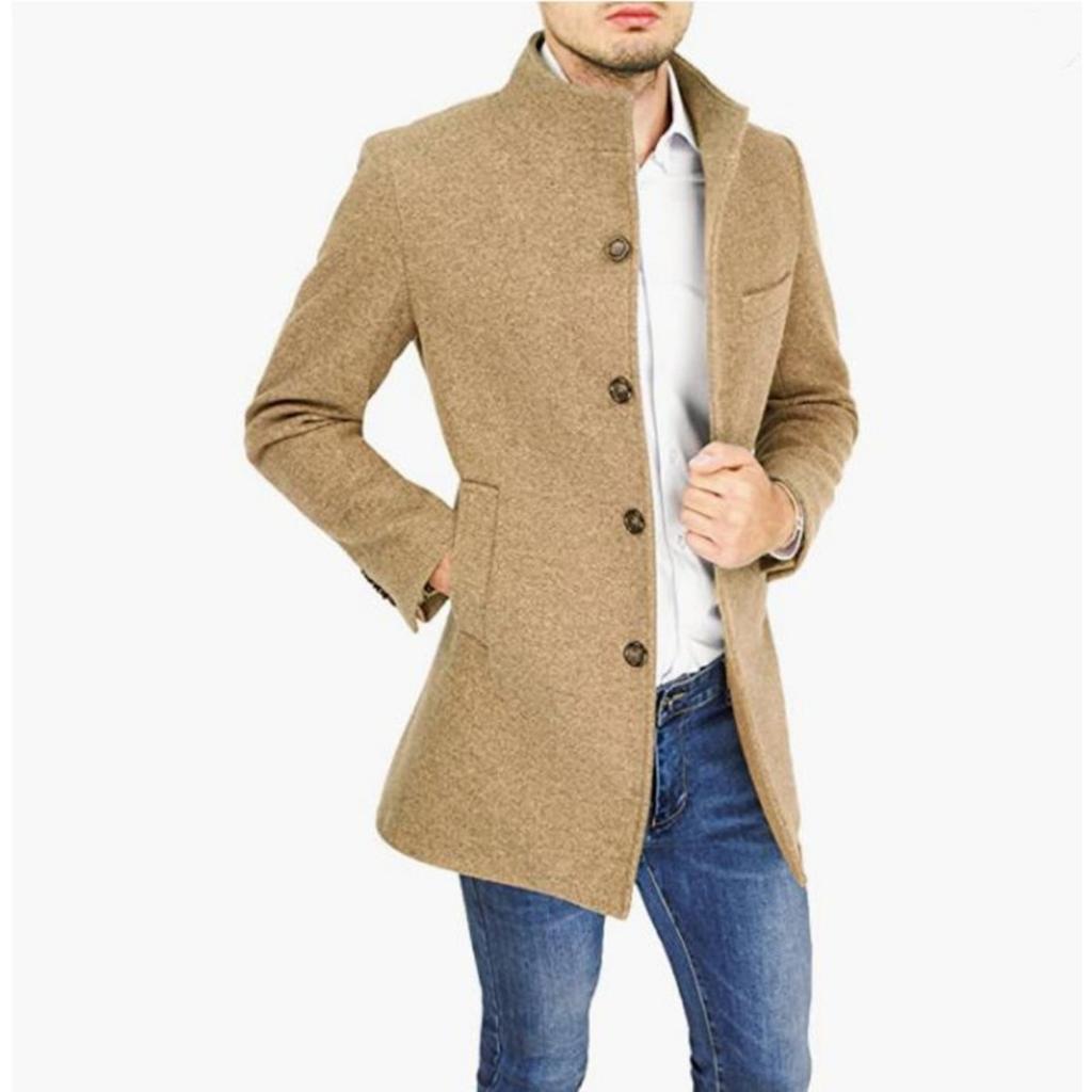 New Men's Thickened Stand Collar Wool Blended Jacket Casual Woolen Outerwear for Cross-border