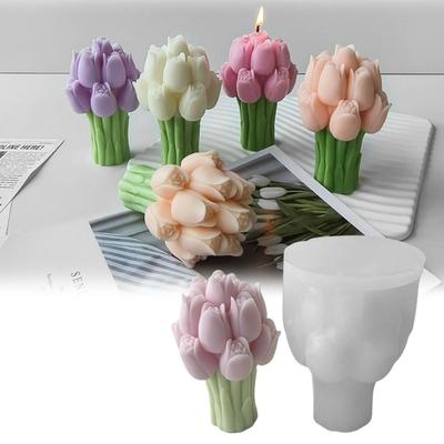 New 3D Tulip Candle Molds Soft Silicone Plaster Mold Resin Crafts Mold Easily Demold Flexible Flower Soap Mold DIY Wedding Decor