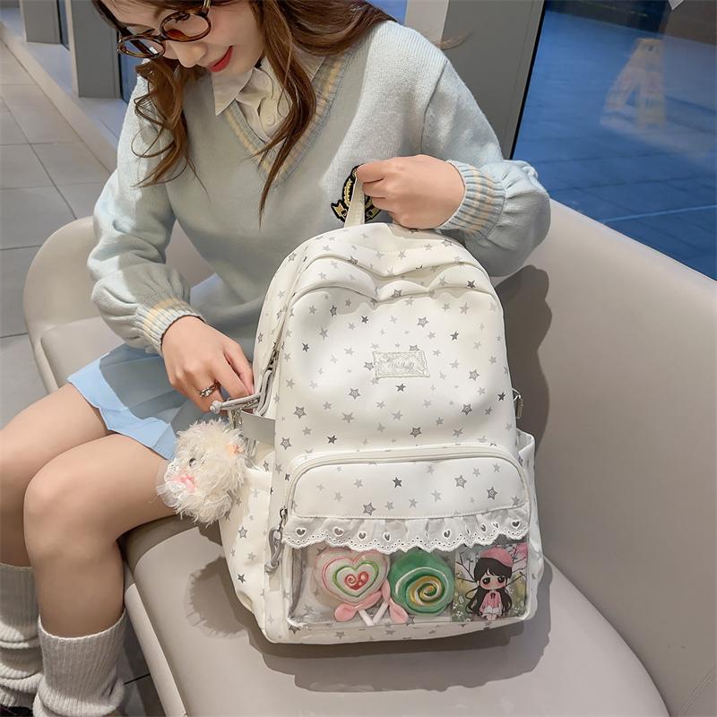 תרמיל נשים עם הדפס כוכבים, קיבולת גדולה, תיק בית ספר לתלמידים