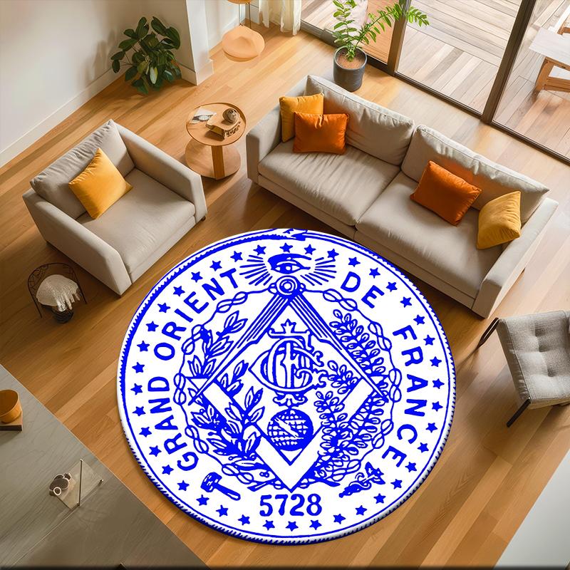 1pc The square and compass of Freemasonry Round carpet Painted Printed circular carpet, home door mat, outdoor travel protection carpet
