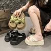 New Chinese-style Cross-strapped Pearl Cool Slippers for Women's Summer Wear 2025 New Foreign-style Thick-soled Heightening One-word Slippers