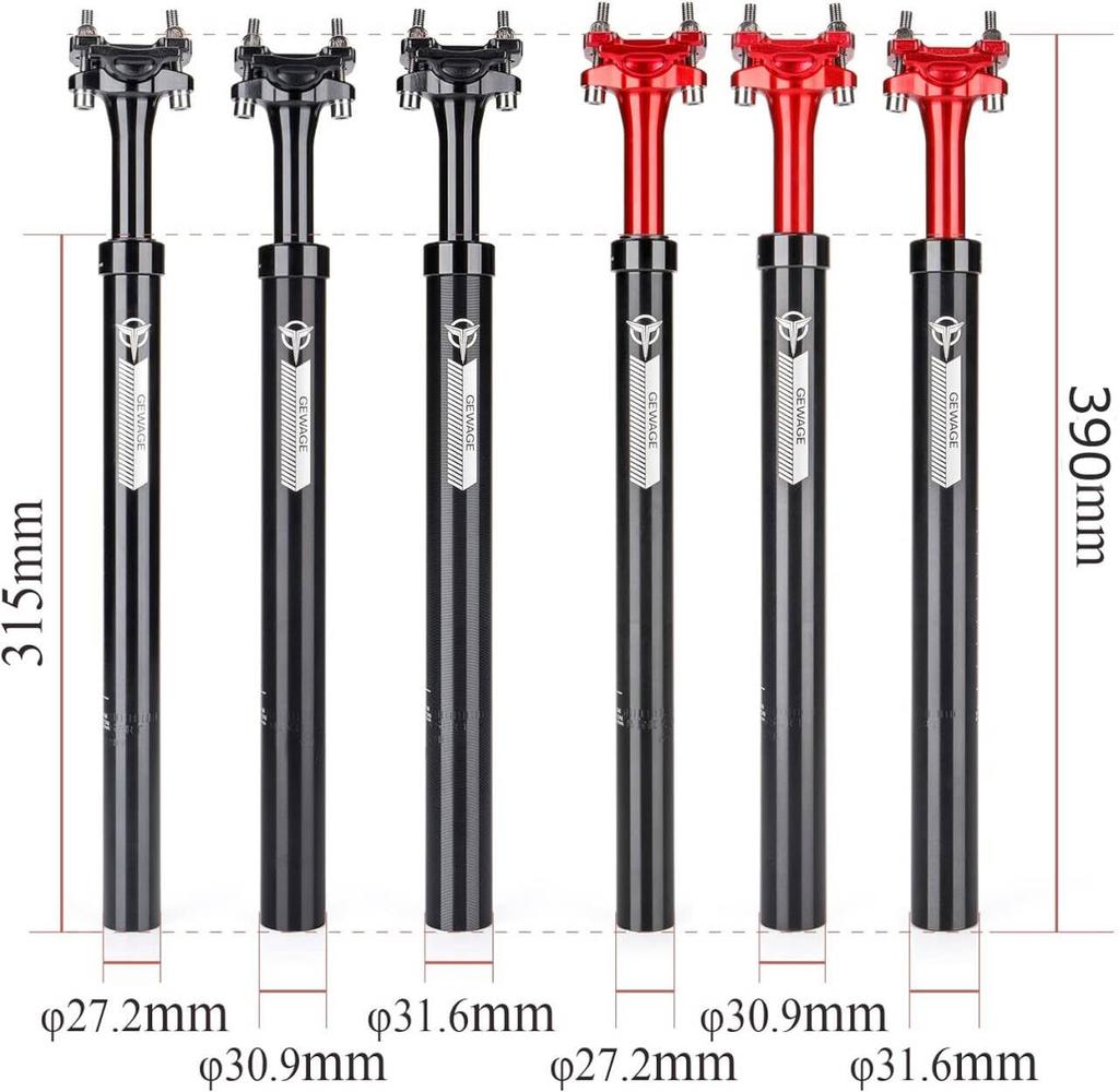GEWAGE Bicycle Seatpost with 400mm Black Suspension, 27.2mm Diameter, Length, Aluminum, (GE-P003)
