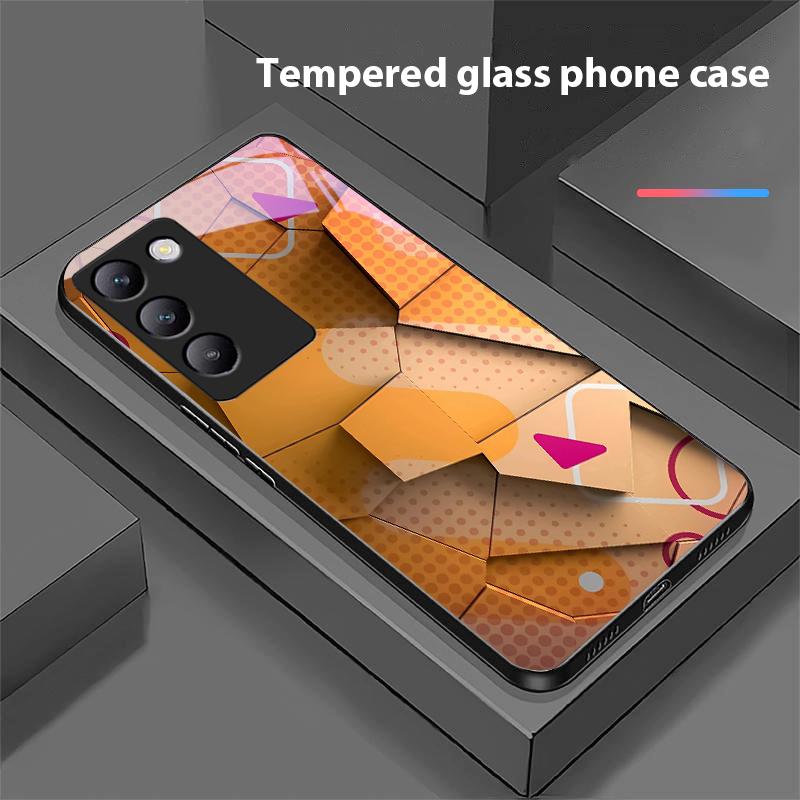 Geometric Pattern For Y72 33S 11 03 36 96 Lite 35 16 Iqoo 12 V40 SE 5G 29 40 21 30 X80 Pro Vivo Tempered Glass Phone Case Black