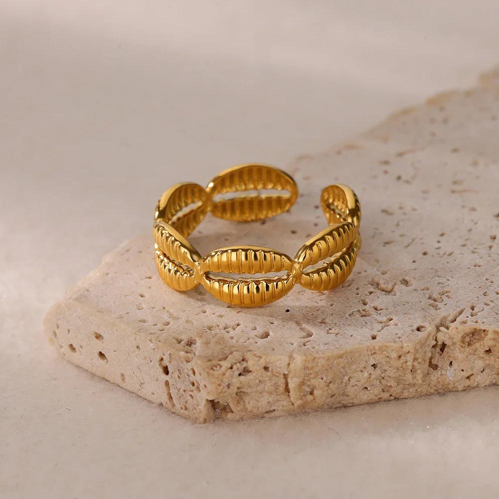 Beach Wind Ladies Ring Ocean Series Conch Starfish Ring Niche Stainless Steel K Gold Plated