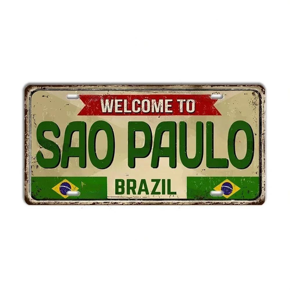 Vintage BRAZIL Landmark License Plate Rio De Janeiro Metal Sign City State Decorative Car Plate Bar Pub Garage Club Wall Decor
