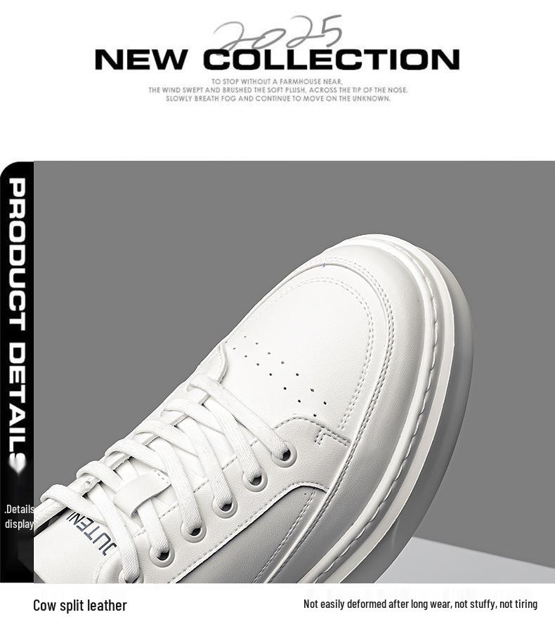 Men's Trendy 2025 Autumn Skate Shoes: Lightweight, Thick Sole, Casual White Sneakers