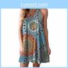 Elegant Women Fashion Splicing Color Print Hanging Neck Hem Mini Dress In Premium Quality Materials