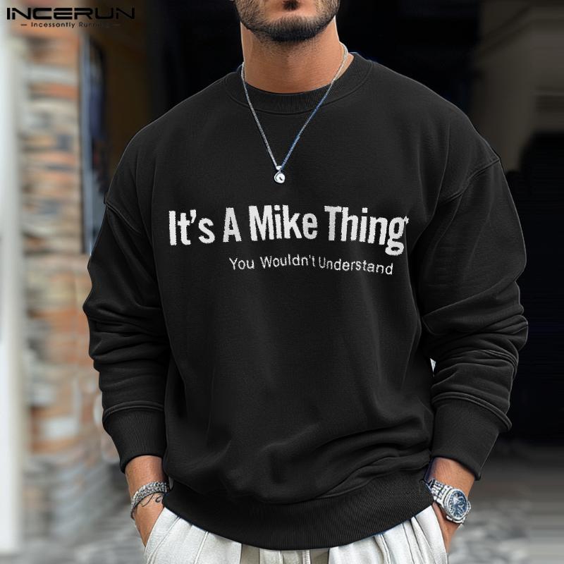 INCERUN Høst menn med rund hals Brevtrykk Uformelle langermede gensere gensere