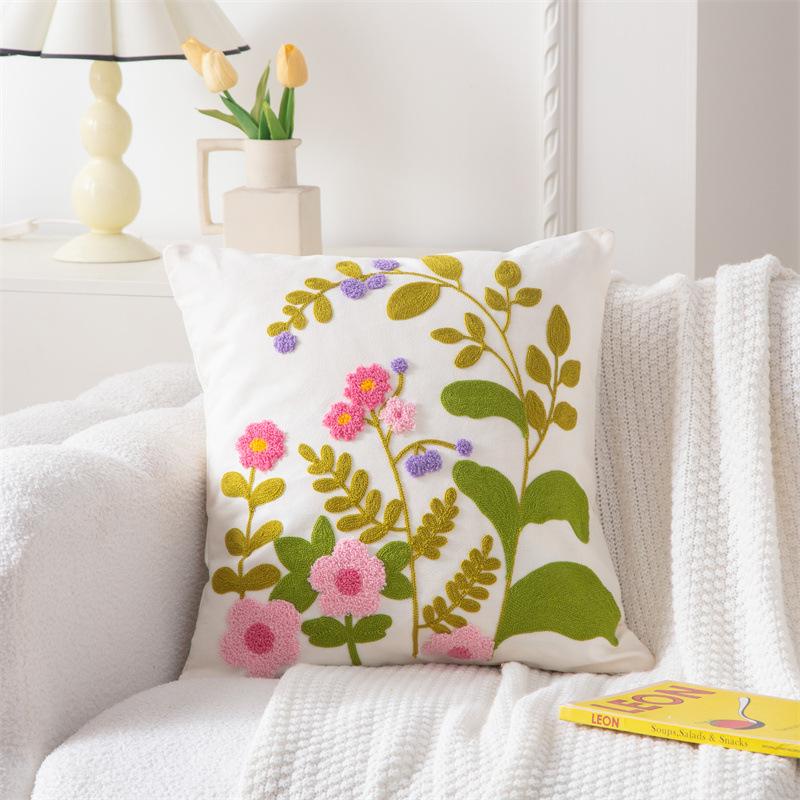 Cotton Canvas 3D Effect Birds Embroidery Throw Pillow Cover Decorative Cushion Cover For Sofa Office Home Room Decoration
