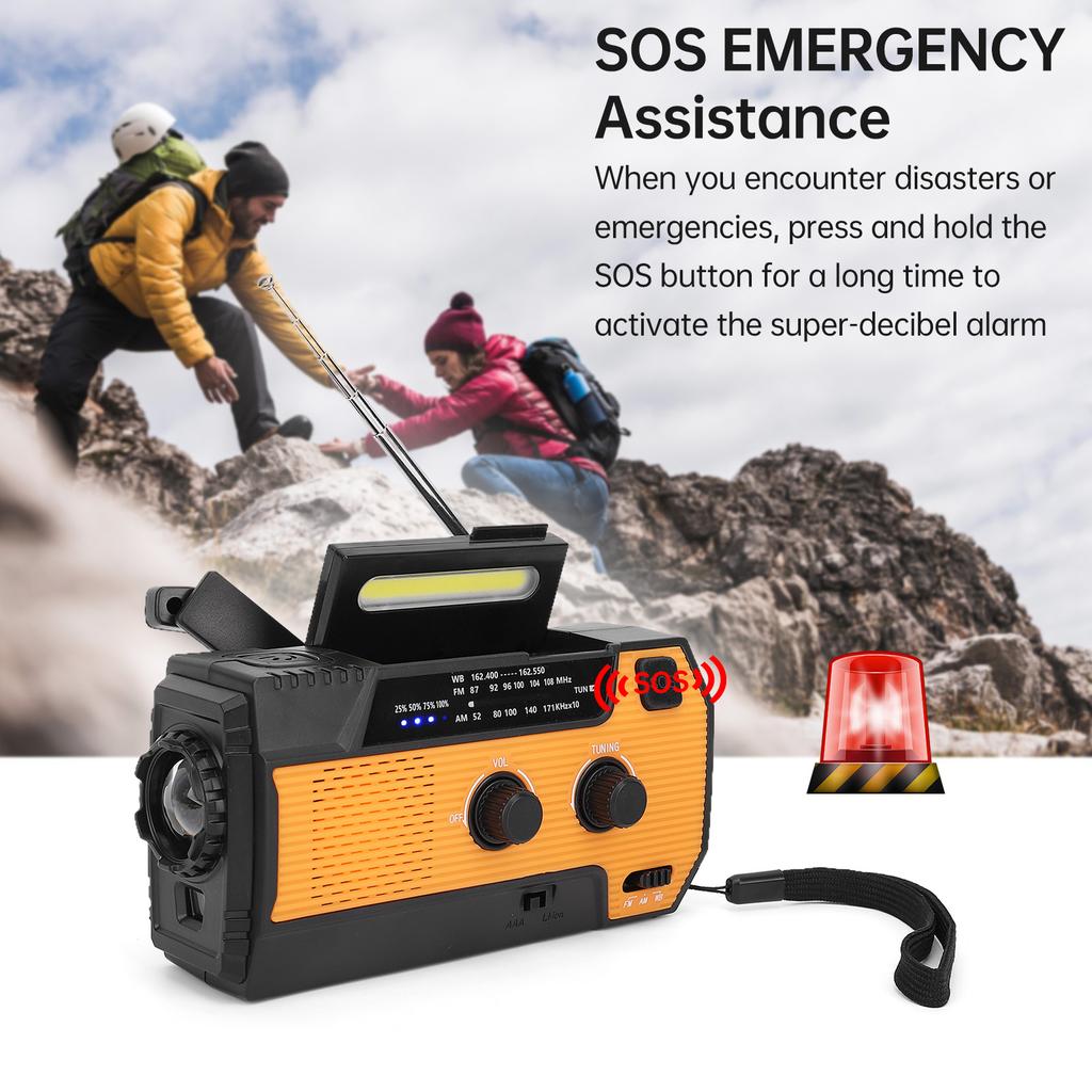 Hand Crank Emergency Radio Solar Crank Portable Outdoor Radio with USB Charging and SOS Alarm