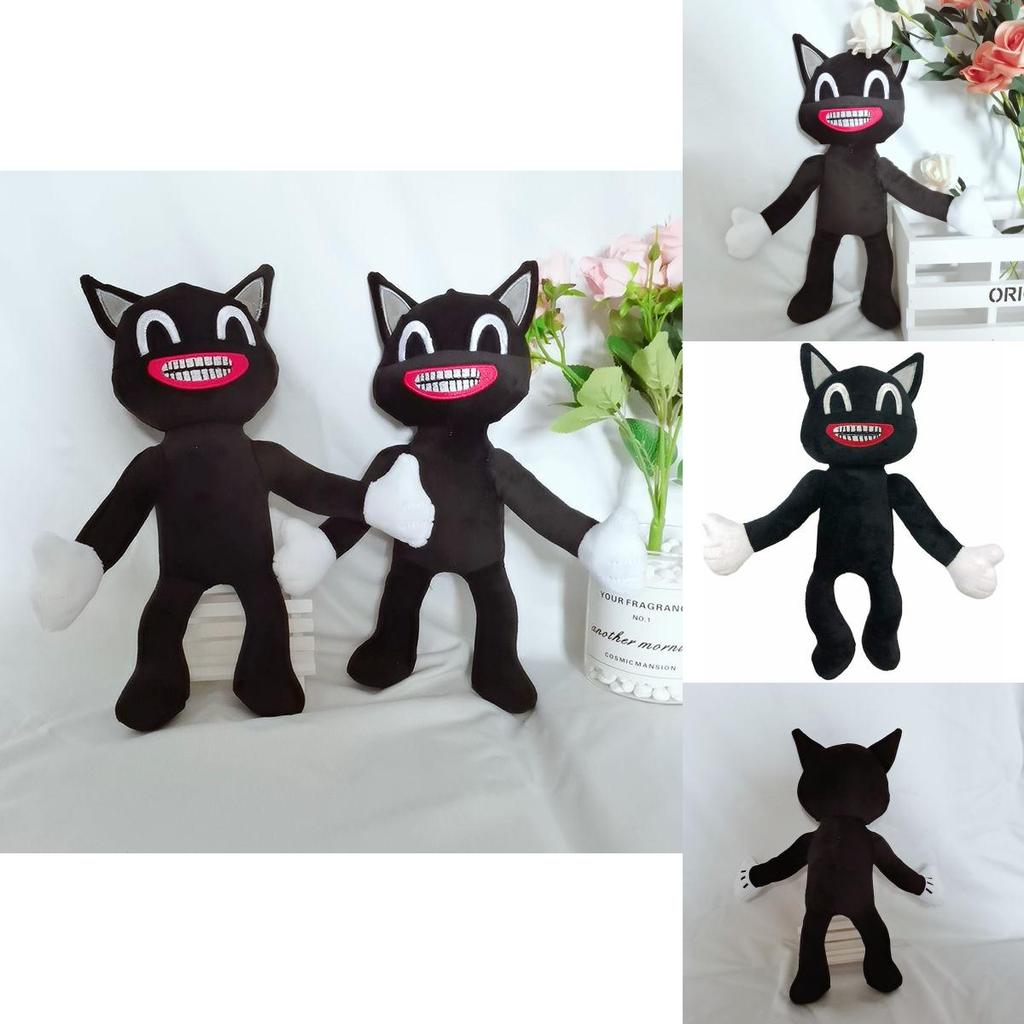 Adorable Black Cartoon Cat Plush Toy Stuffed Doll Perfect For Halloween Decorations