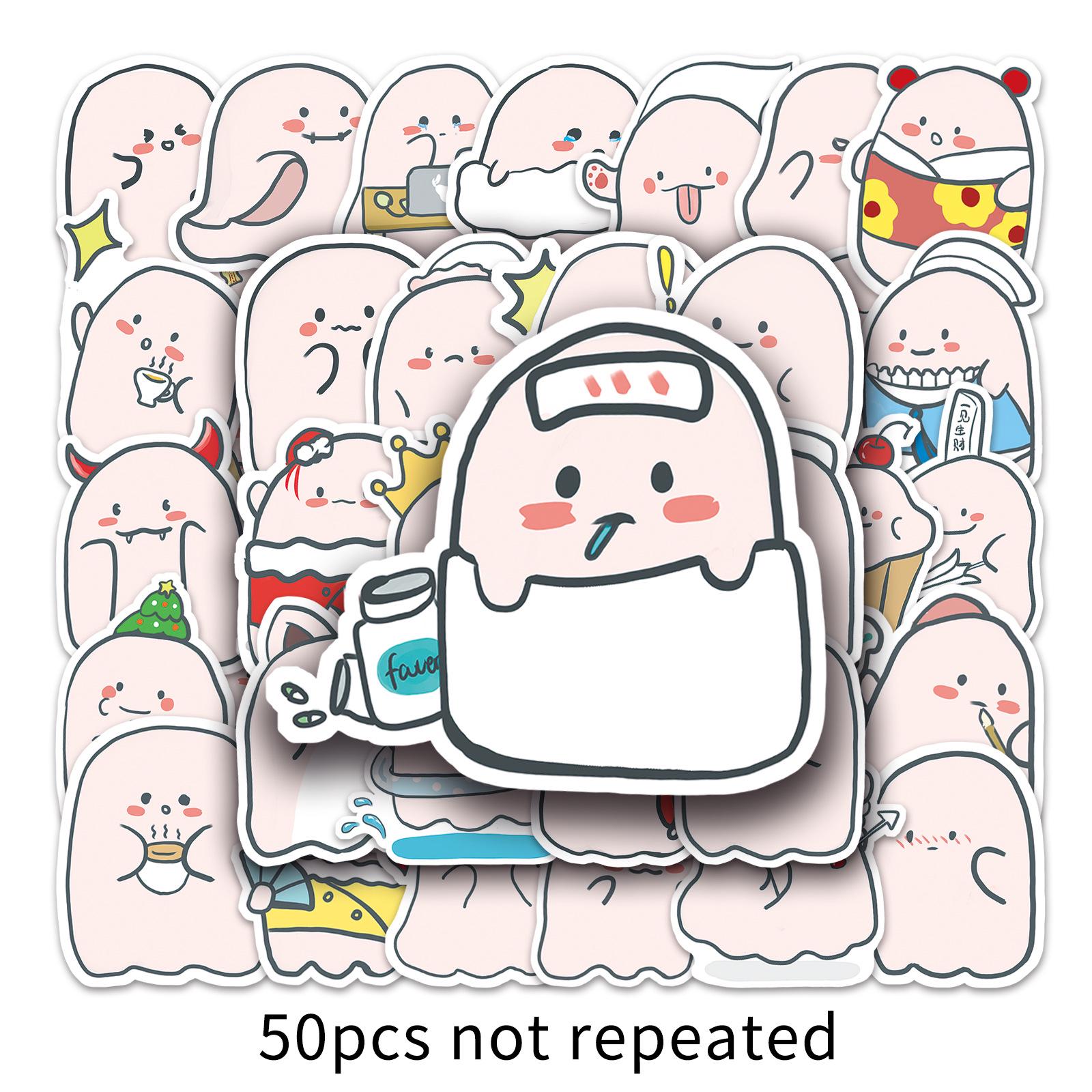 50 Hand-Drawn Cute Ghost Cartoon Stickers - Waterproof for DIY Water Bottles & Suitcases