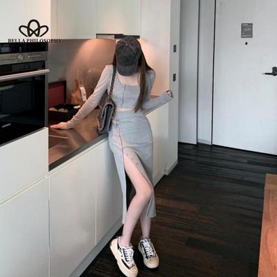 Summer Korea Fashion Knitted Suit Women Office Lady 2 Piece Set Thin Knit Crop Tops + Midi Slim Skirts Y2k Set Tracksuit