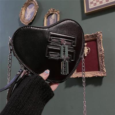 Gothic Herz Umhängetasche Frauen High Street Pu Leder Schwarz Messenger Bag Damen Harajuku Ästhetische Handtasche