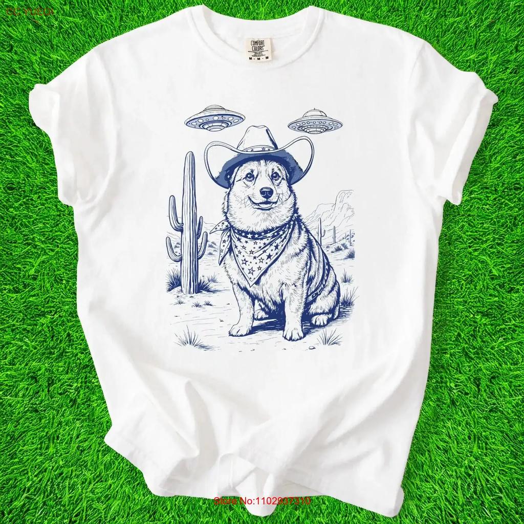 Corgi T Shirt Cowboy Alien Desert Scene Funny Lover Vintage Dog Idea Vintage Fashion Top For Everyday Wear Comfortable
