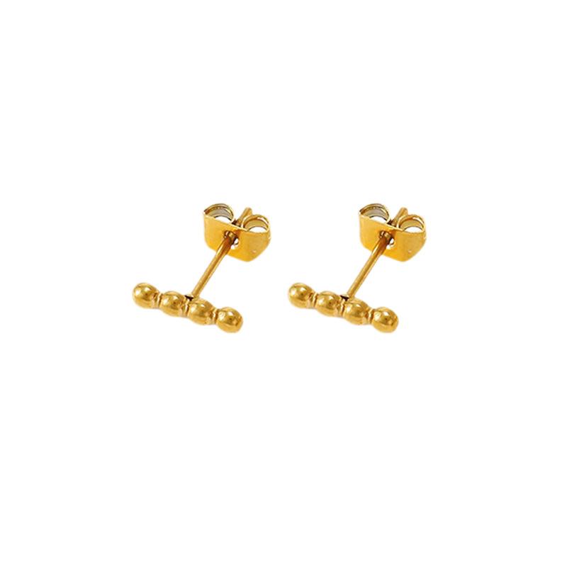 Titanium steel simple and versatile gold bead stud earrings women's fashion commuter light luxury earrings plated with 18K gold stainless steel earrin