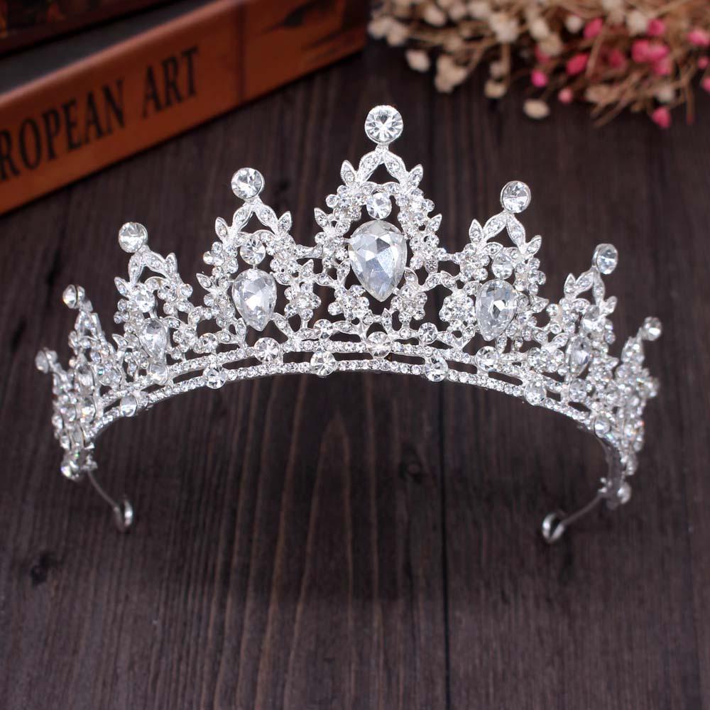 Kmvexo Vintage Gold Queen Princess Crowns  Crystal Diadem For Bridal Hair Accessories Bride Tiaras Headbands Tiara De Noiva