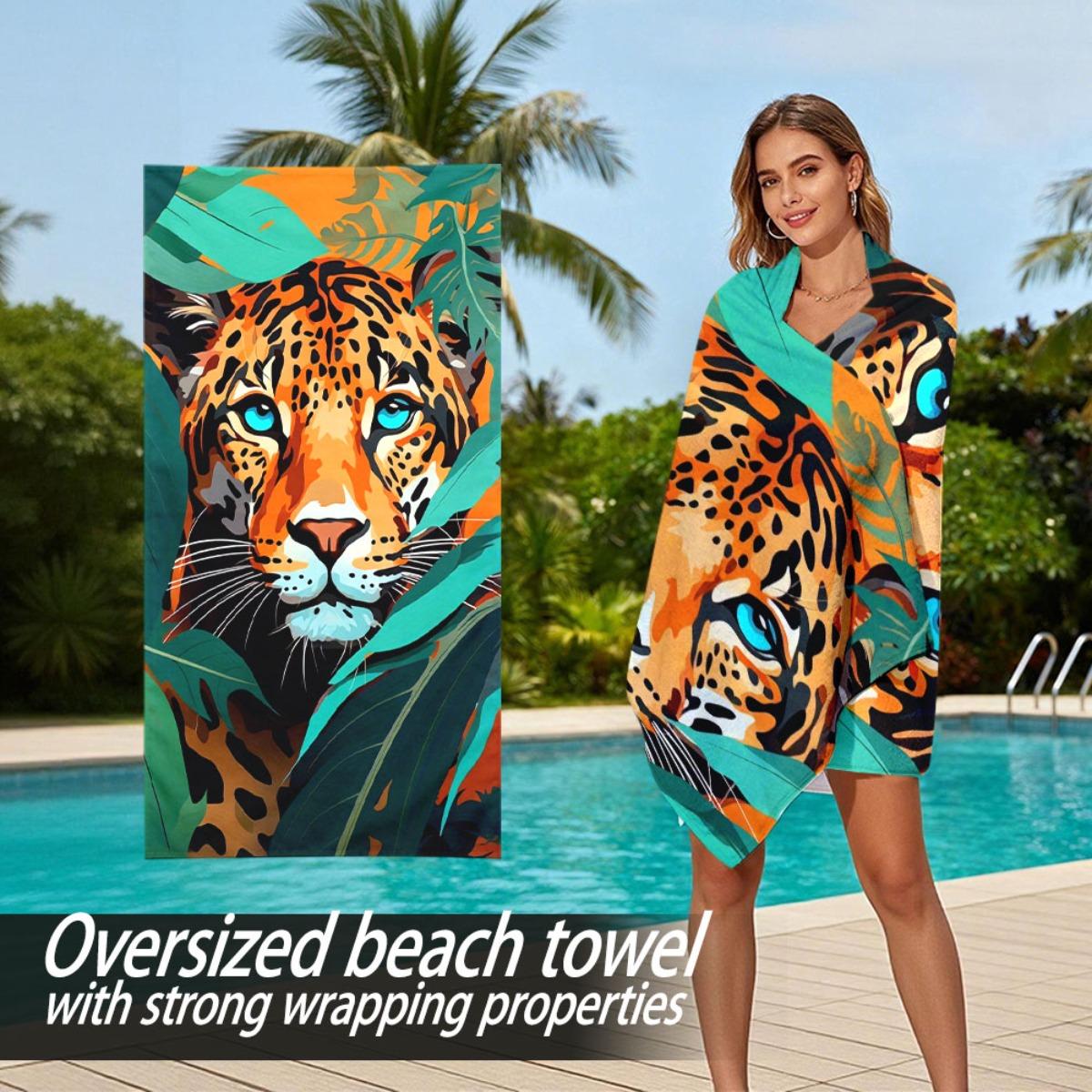

Close-up of the face of a jungle cheetah polyester microfiber beach towel is highly absorbent, suitable swimming beach outings W30*H60(CM)
