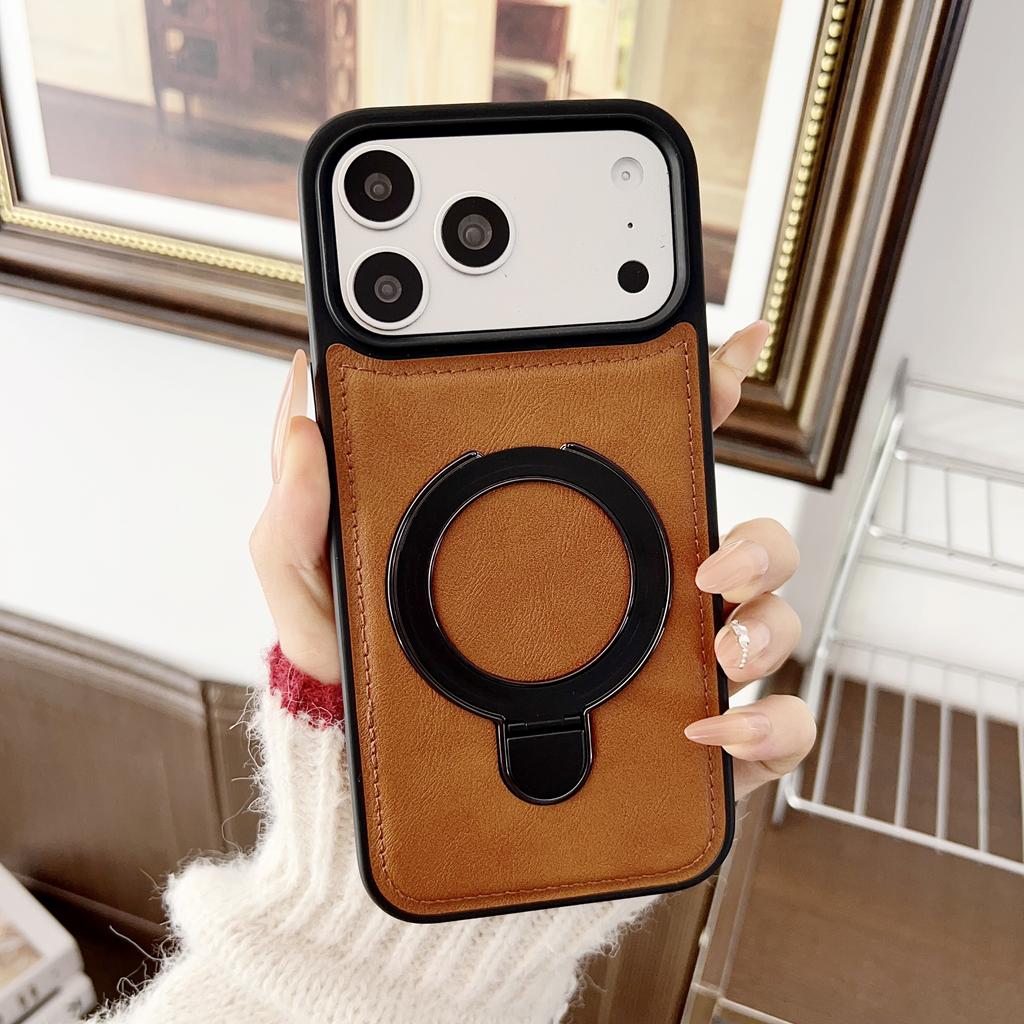 Invisable Bracket Magnetic Leather Case For iPhone 17 Pro Max 16 Plus 15 14 13 Shockproof Skin Feel Kickstand For Magsafe Cover