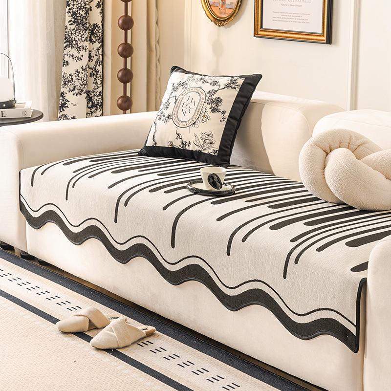 Modern light luxury high-end sofa cushion Chenier anti-cat scratch universal non-slip in all seasons Straight row one-piece cover cloth