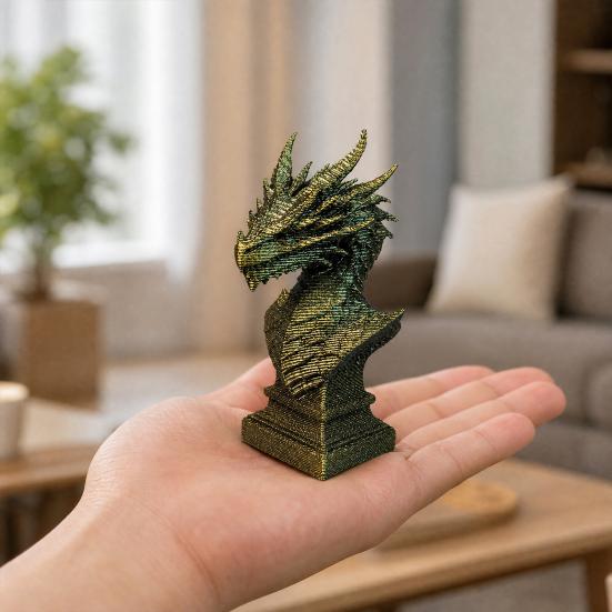 3D Printed Ancient Dragon Bust Sculpture, Realistic Scales & Spikes, One-piece Molding Decor with Multiple Colors, Compact Ornament for Living Room