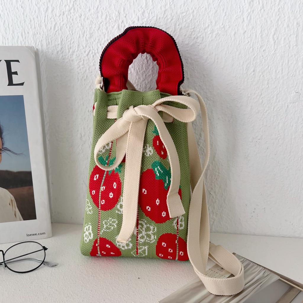 Niche Design Cute Cartoon Knitted Drawstring Bundle Bag Versatile Small Portable Commuter Messenger Handbag